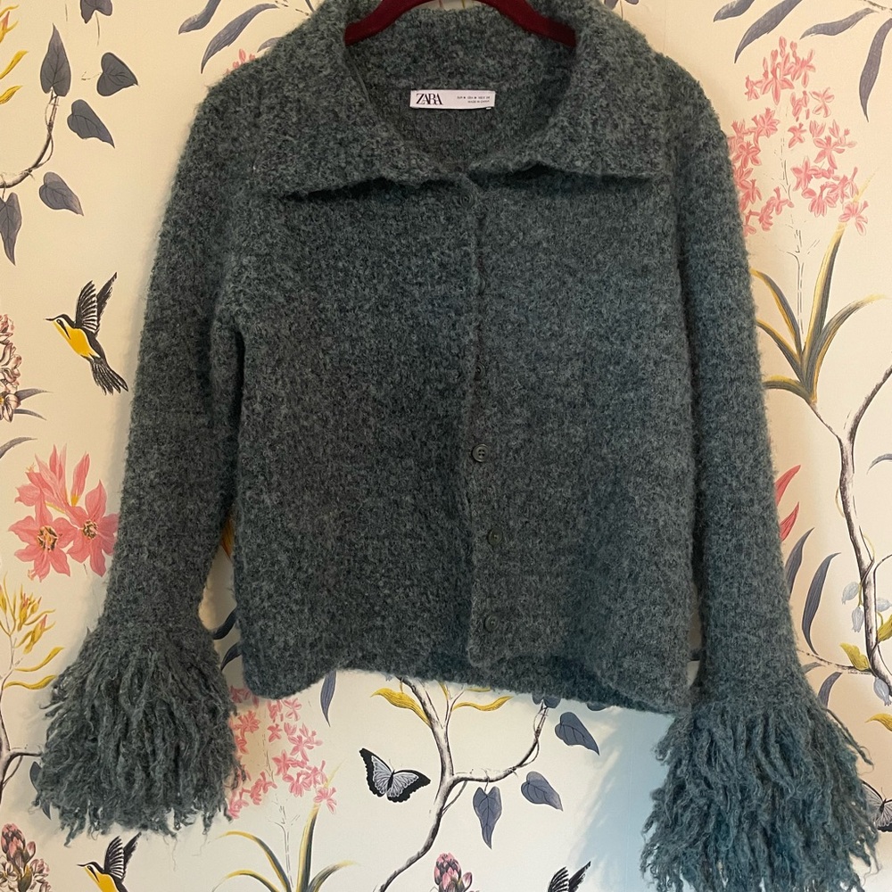 Zara Fuzzy Green Cardigan